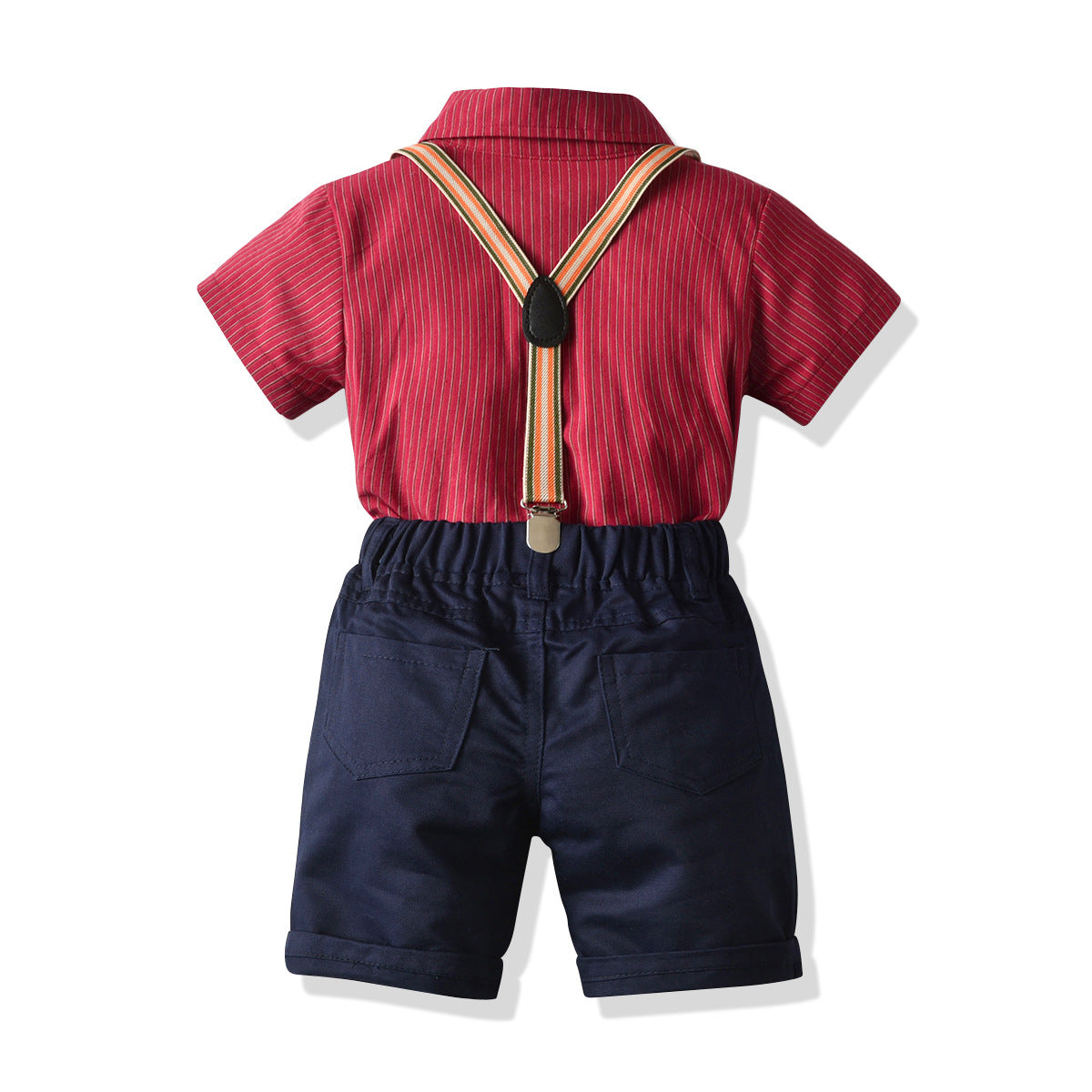 New Gentleman's Shirt Suit Boys Dress Striped Short Sleeve Bow Tie Shirt Bibs Birthday Suit