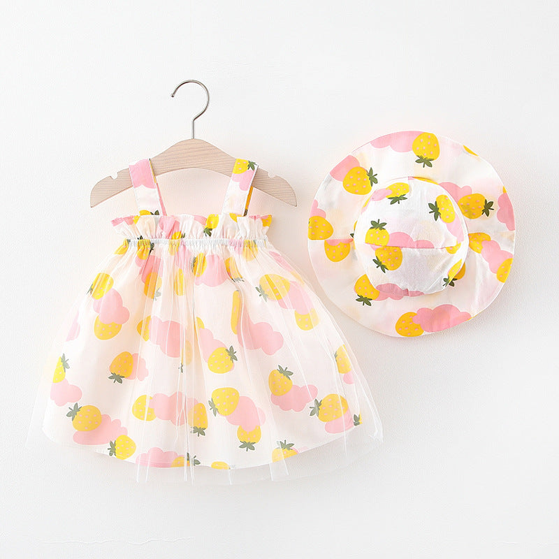 Summer New Baby Girl Small Fresh Fruit Skirt 1-4 Years Old Baby Suspender Skirt With Hat