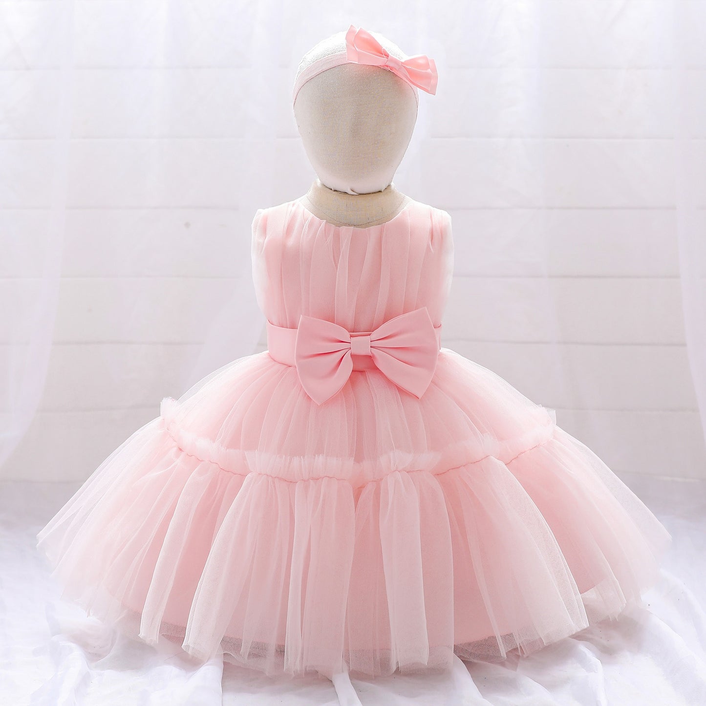 Children's mesh dress princess dress baby fluffy dress baby one year old wedding dress evening dress