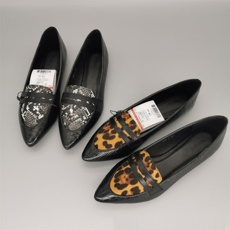 Fashionable New Snakeskin Pattern Loafers Women's Flat Lazy Shoes Leopard