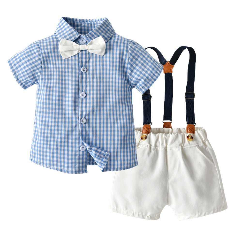 New Childrens Wear Boys and Girls Summer Checker Casual Suit Siblings Baby Set