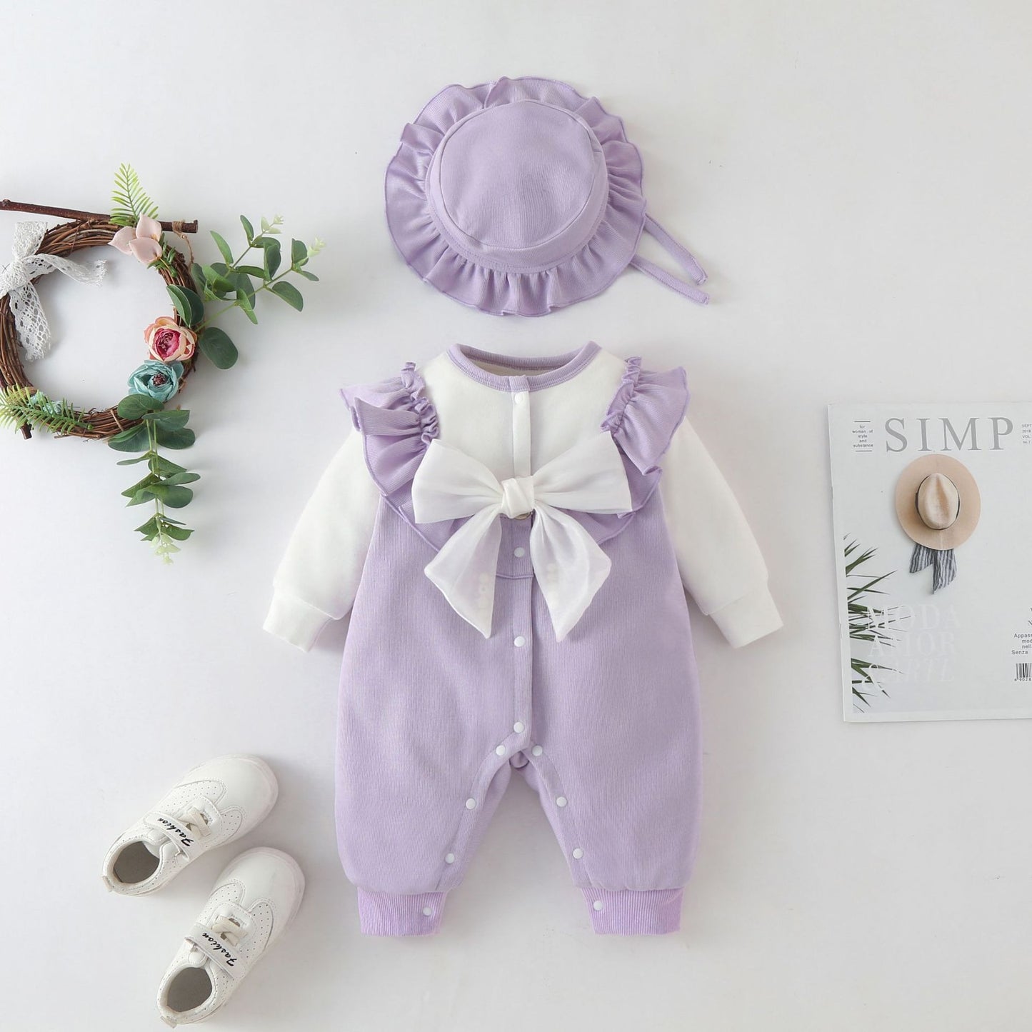 Baby Spring Clothes Newborn Female Baby Onesie Full Moon Out Jumper Plus Velvet Autumn And Winter Crawling Clothes