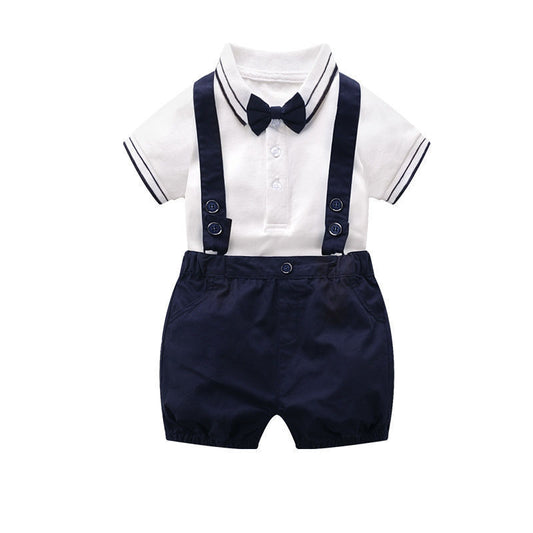 Summer New Baby Boy Gentleman Romper Short Sleeve Triangle Romper Suit