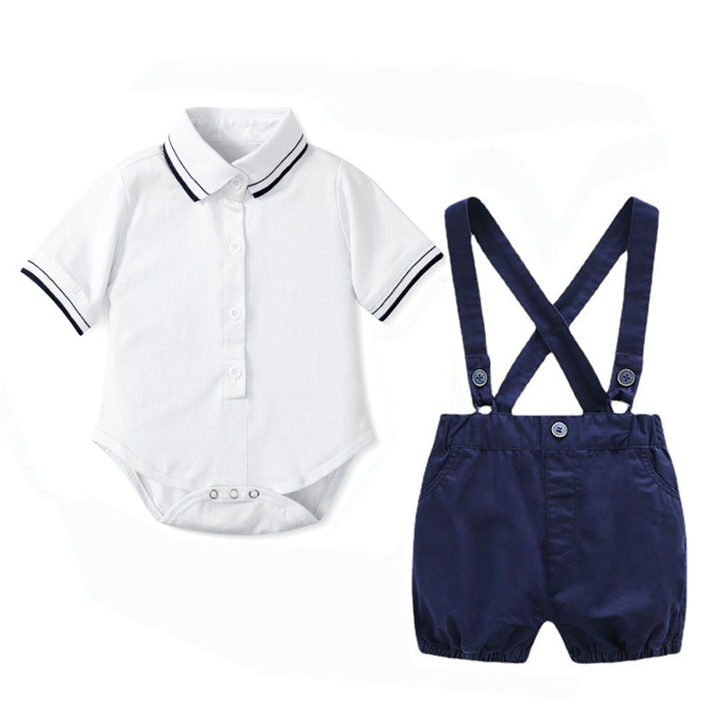 Summer New Baby Boy Gentleman Romper Short Sleeve Triangle Romper Suit