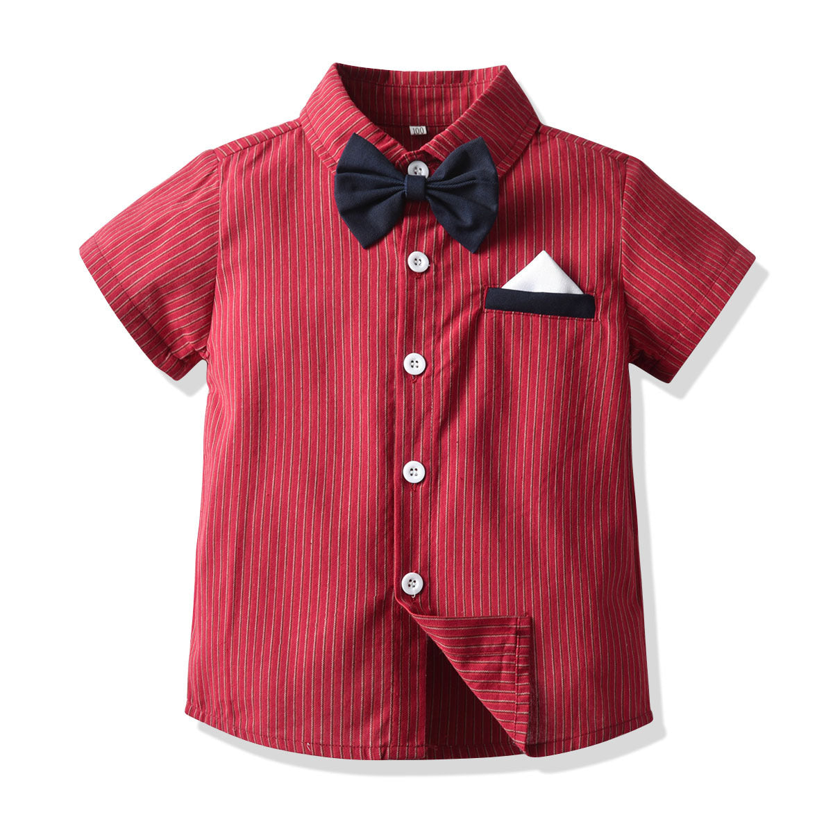 New Gentleman's Shirt Suit Boys Dress Striped Short Sleeve Bow Tie Shirt Bibs Birthday Suit