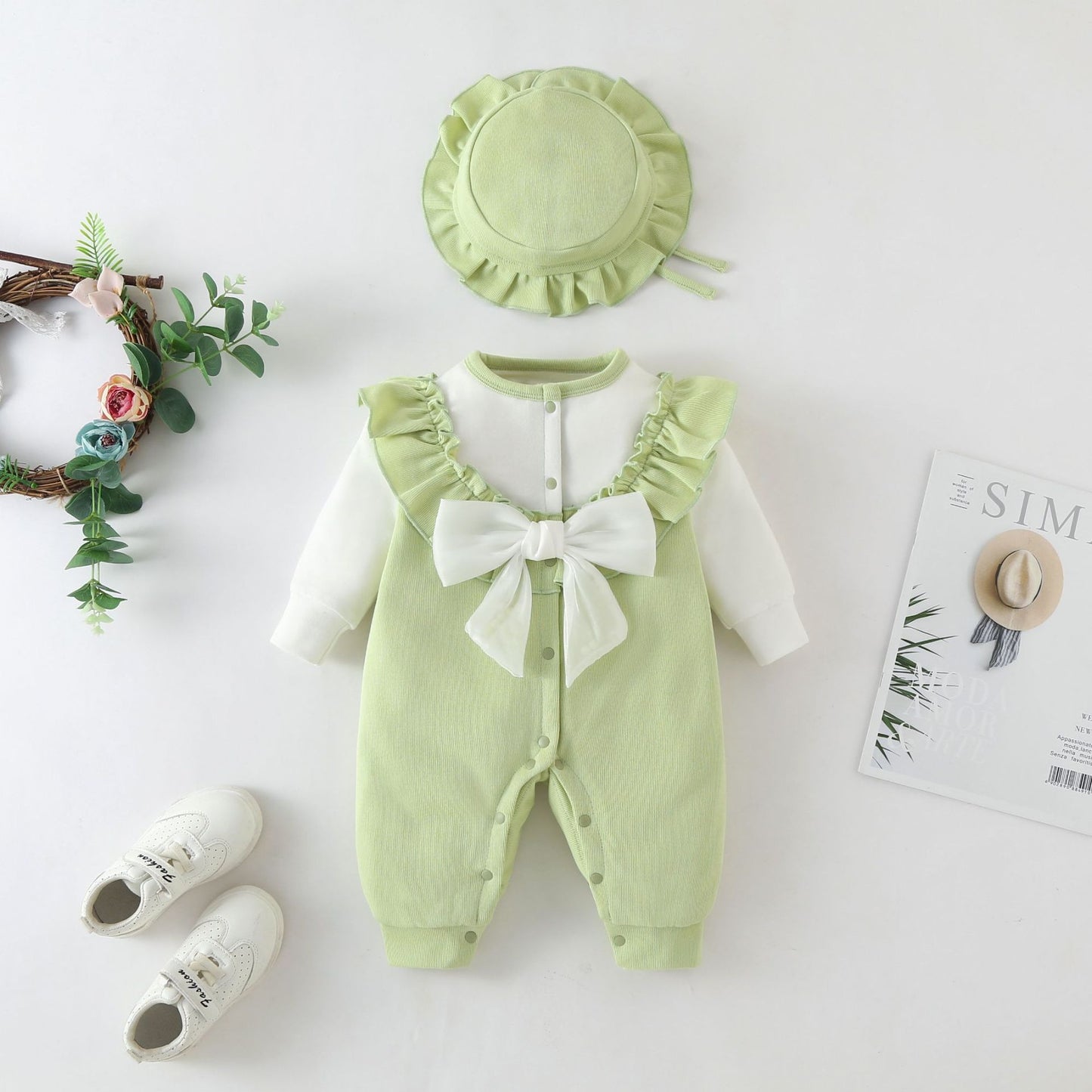 Baby Spring Clothes Newborn Female Baby Onesie Full Moon Out Jumper Plus Velvet Autumn And Winter Crawling Clothes