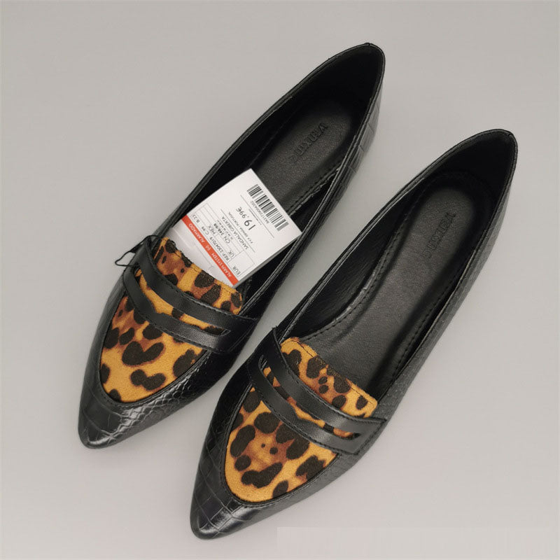 Fashionable New Snakeskin Pattern Loafers Women's Flat Lazy Shoes Leopard