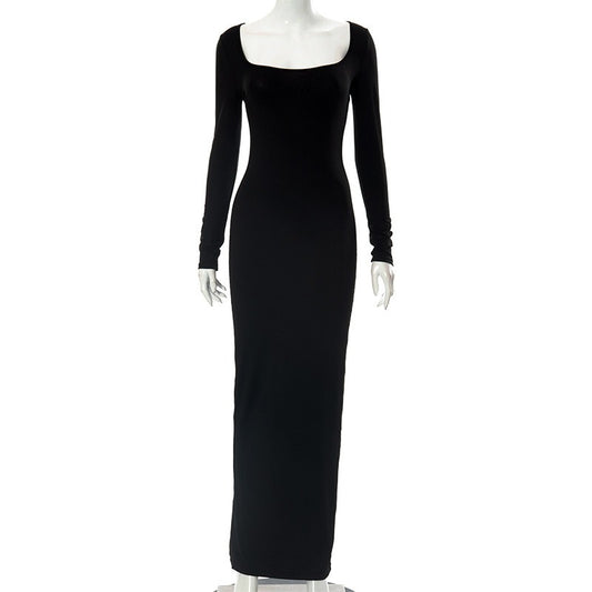 Long sleeved square neck A-line dress