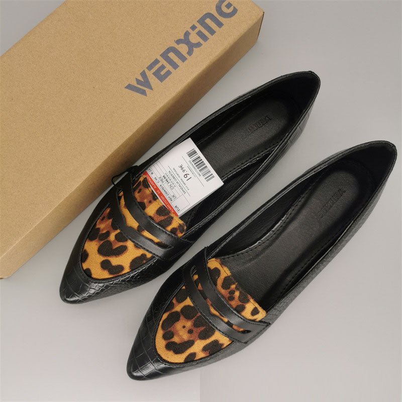 Fashionable New Snakeskin Pattern Loafers Women's Flat Lazy Shoes Leopard