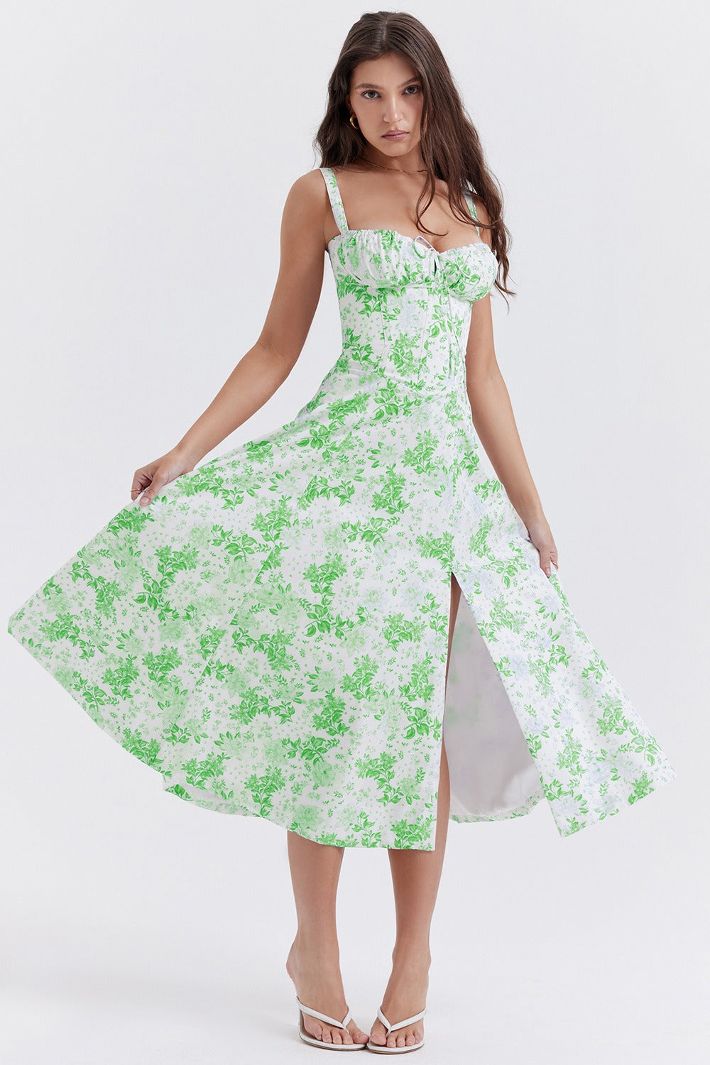 Summer new floral print elegant large hem dress for women