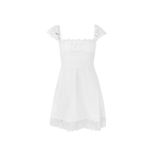 New lace lace lace square neck camisole skirt slim fit backless white French dress for women