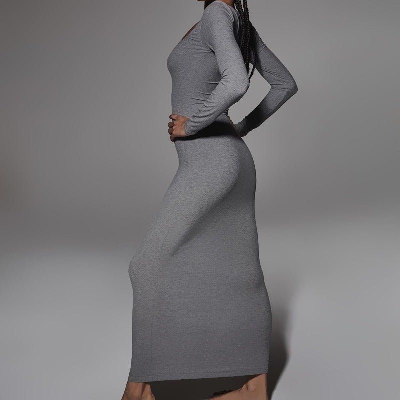 Long sleeved square neck A-line dress